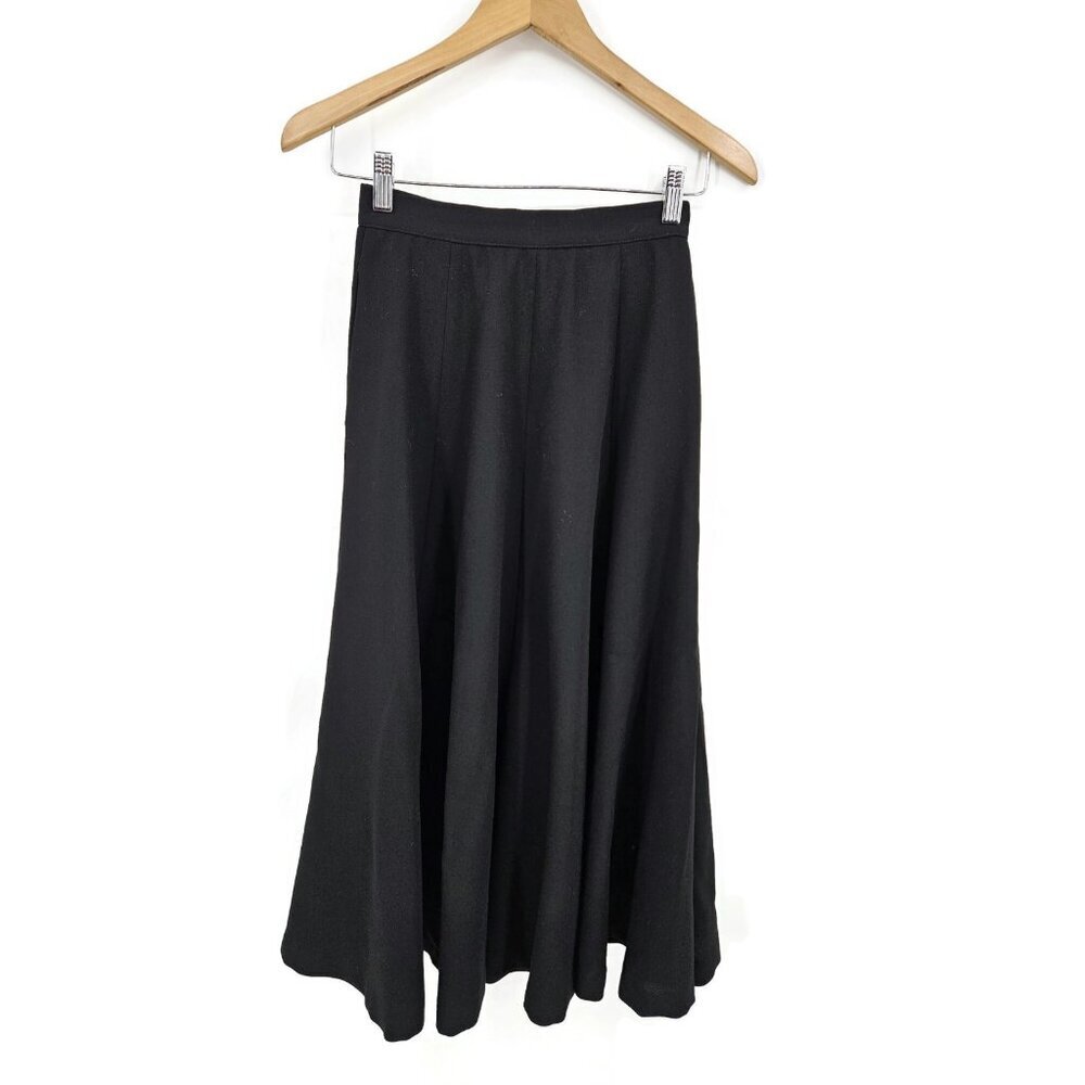 Vtg Emporio Armani Black Wool Skirt Womens 38 Long Circle Cut